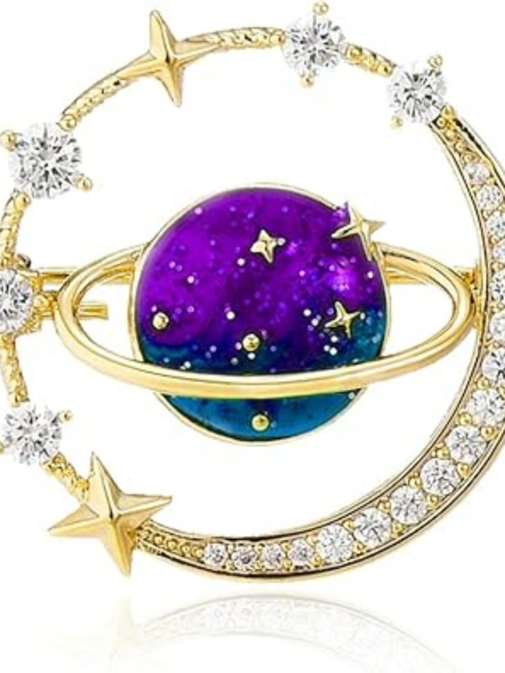 Planet Enamel Brooch Pin for Women Dainty Rhinestone Star Cloud 18K Gold Plated